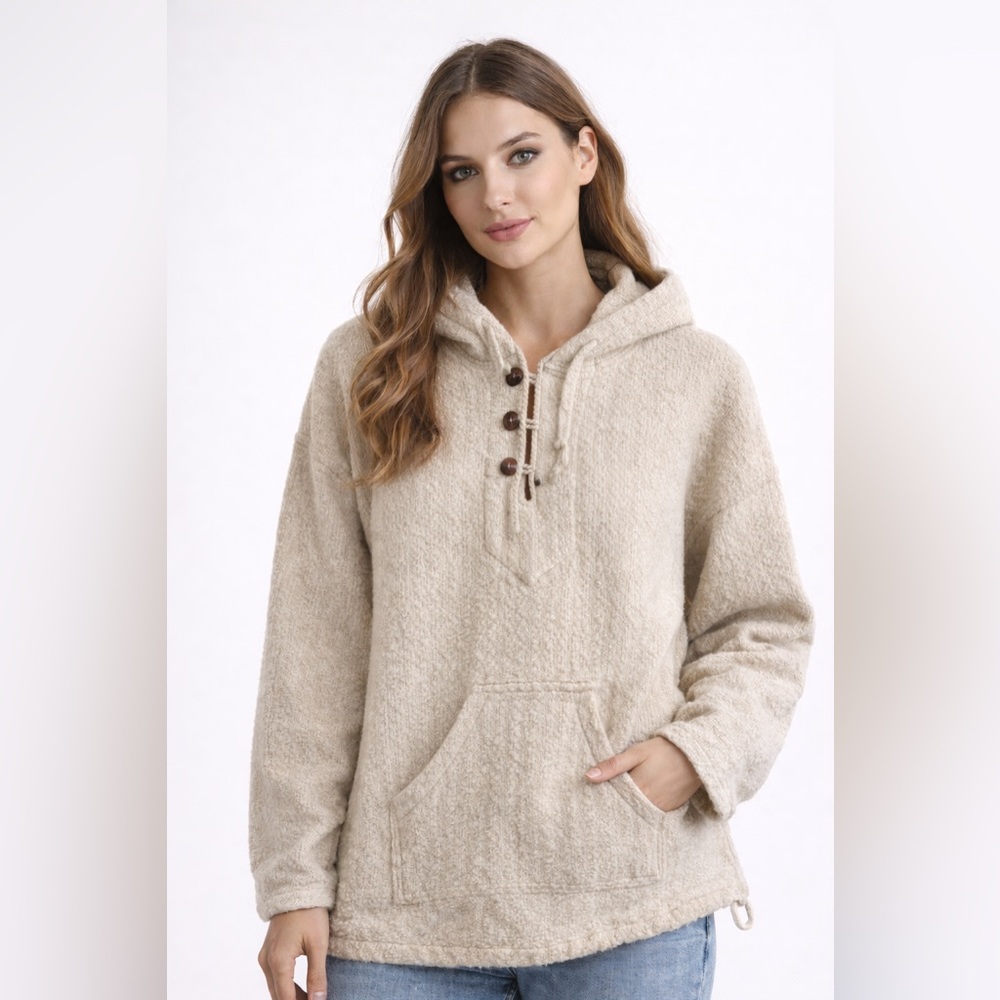 Otavalo Ecuador Handmade Wool Baja Hoodie Boho‎ Hippie Surfer Pullover Sweater